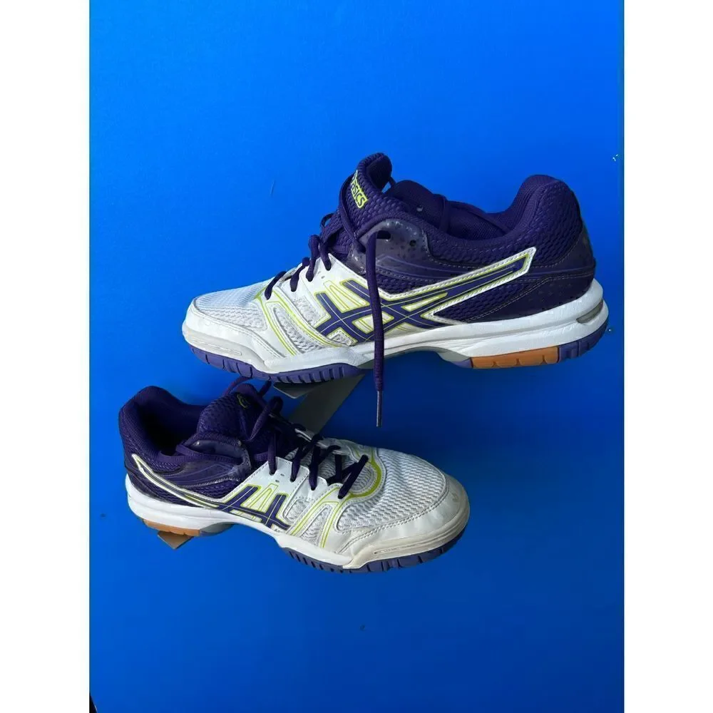 Asics Gel Rocket Women White Purple Volleyball Trainers Shoes Size11 B455N-0133